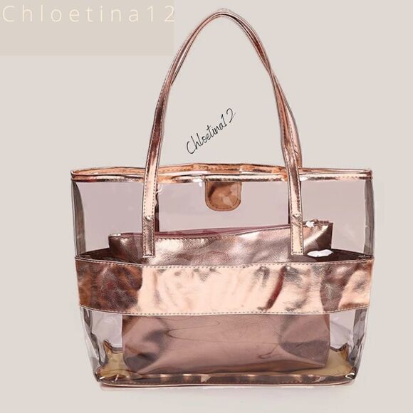 New Semi Clear Stripe Tote Bag Set - Picture 1 of 8